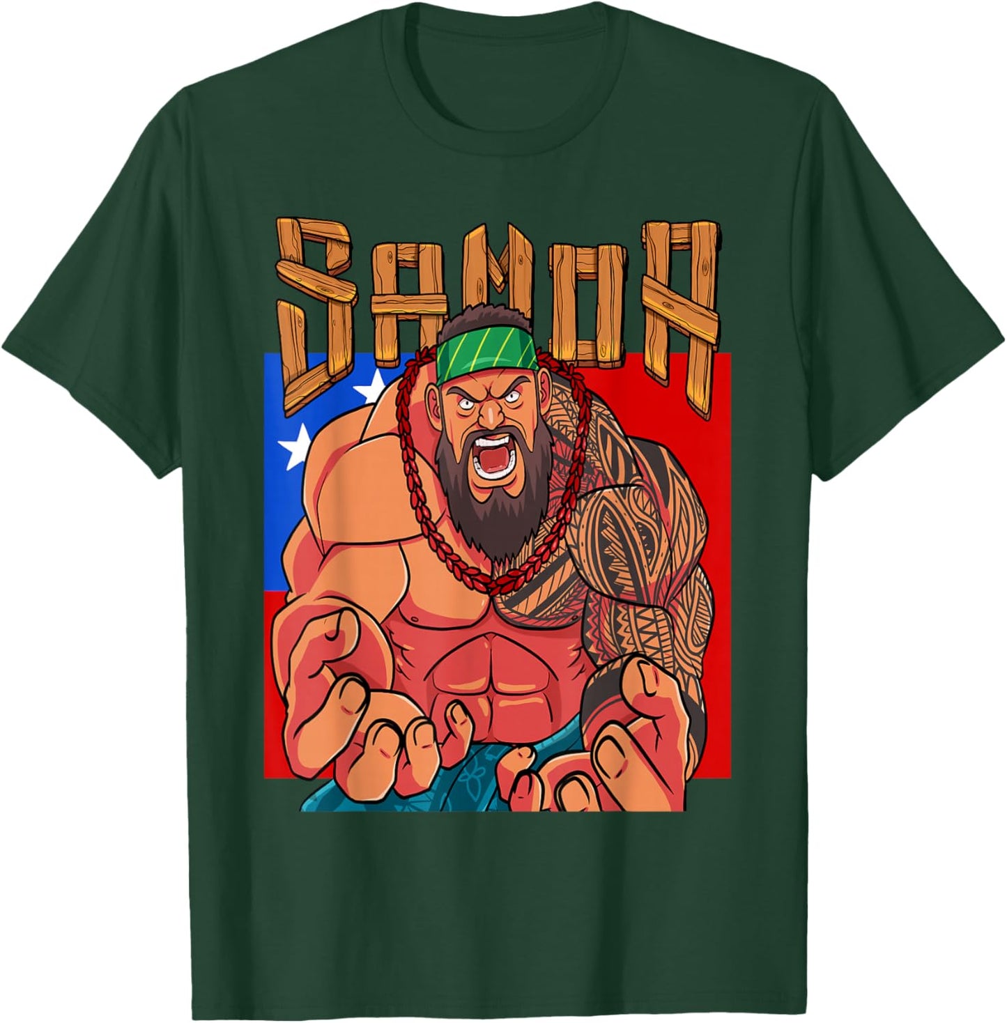 Samoan Pride Polynesian Warrior Samoa Flag Matai T-Shirt - T-Shirt | Forest