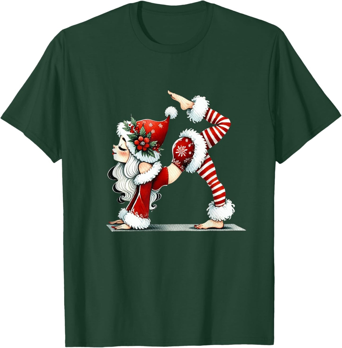 Pilates Santa Girl Christmas Workout Funny Flexible Xmas T-Shirt - T-Shirt | Forest