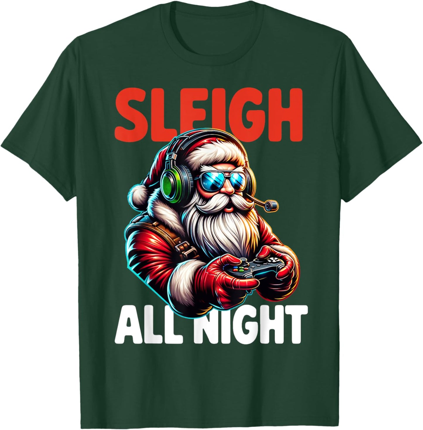 Christmas Gamer Boys Sleigh All Night Video Game Santa Xmas T-Shirt - T-Shirt | Forest