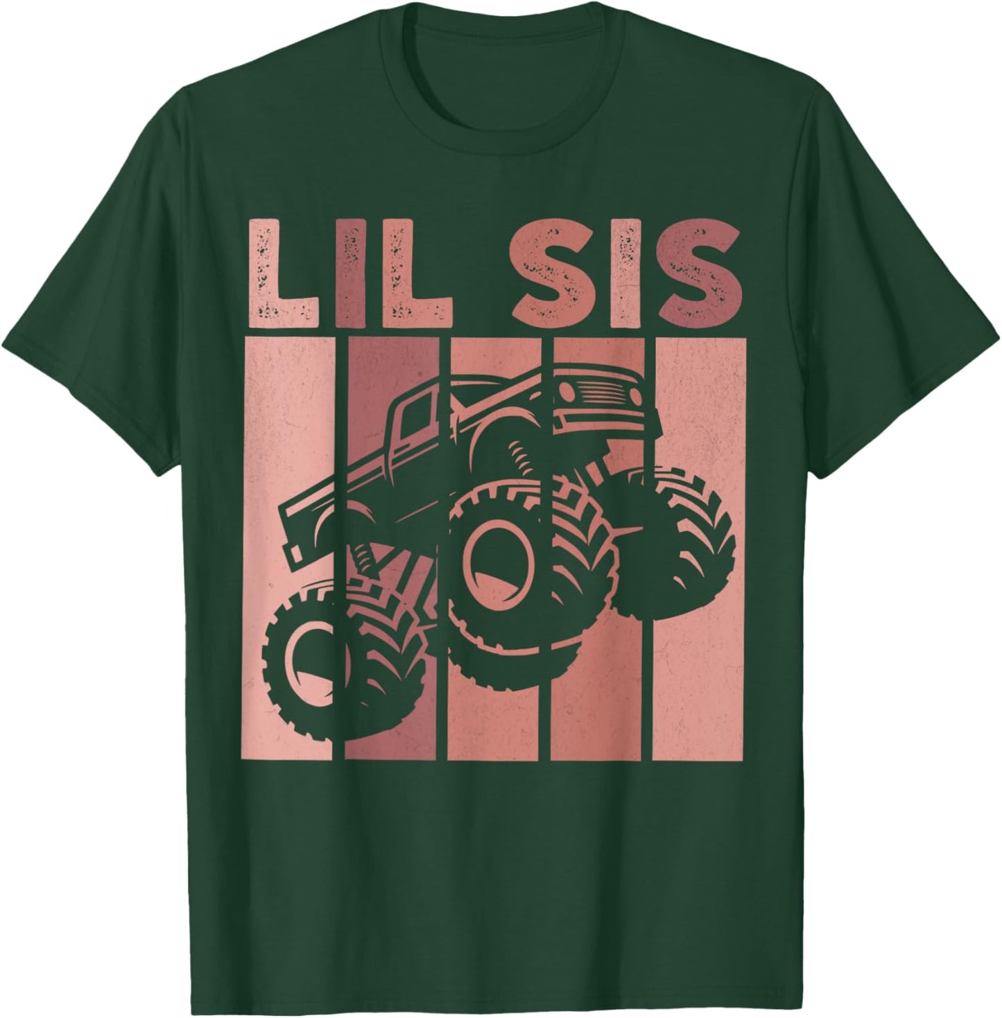 Little Sister Monster Truck Retro Lil Sis Matching Sibling T-Shirt - T-Shirt | Forest