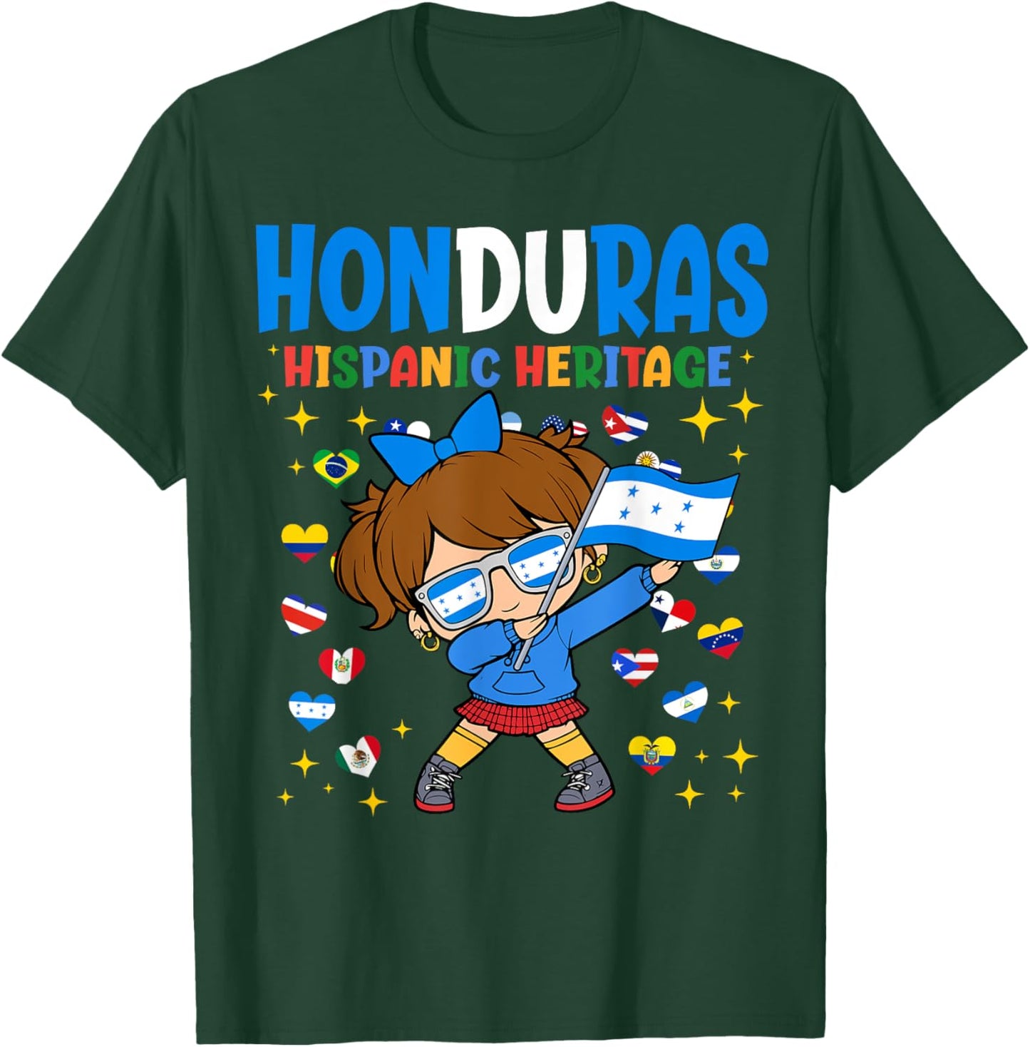 Hispanic Heritage Month Honduras Flag Honduran Girl Kids T-Shirt - T-Shirt | Forest