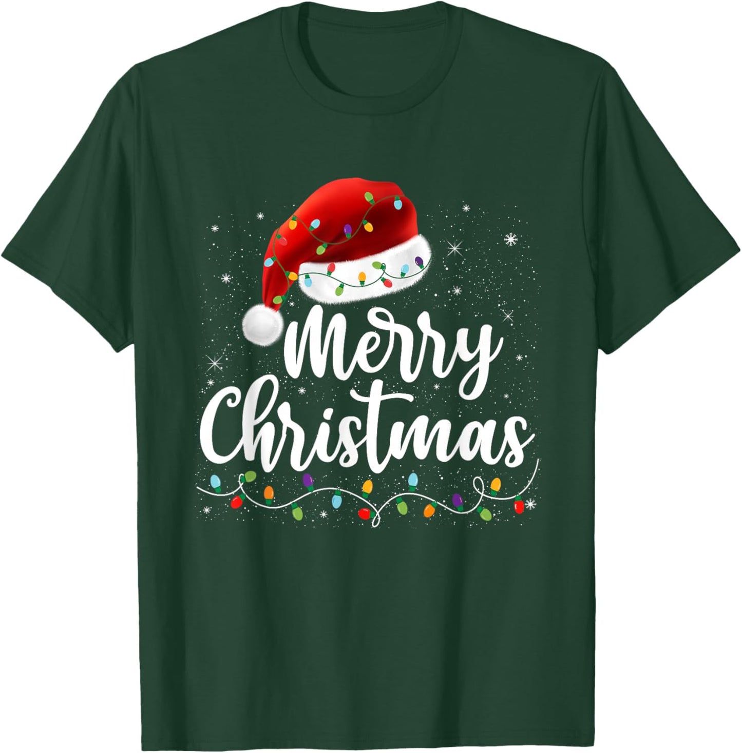 Merry Christmas Lights Red Santa Hat Xmas Family Men Women T-Shirt - T-Shirt | Forest