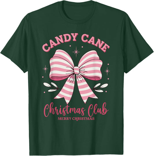 Pink Candy Cane Christmas Club Cute Coquette Bow Women Girl T-Shirt - T-Shirt | Forest