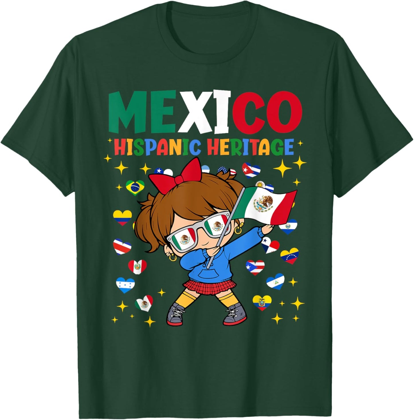 Hispanic Heritage Month Mexico Flag Mexican Girl Kids T-Shirt - T-Shirt | Forest