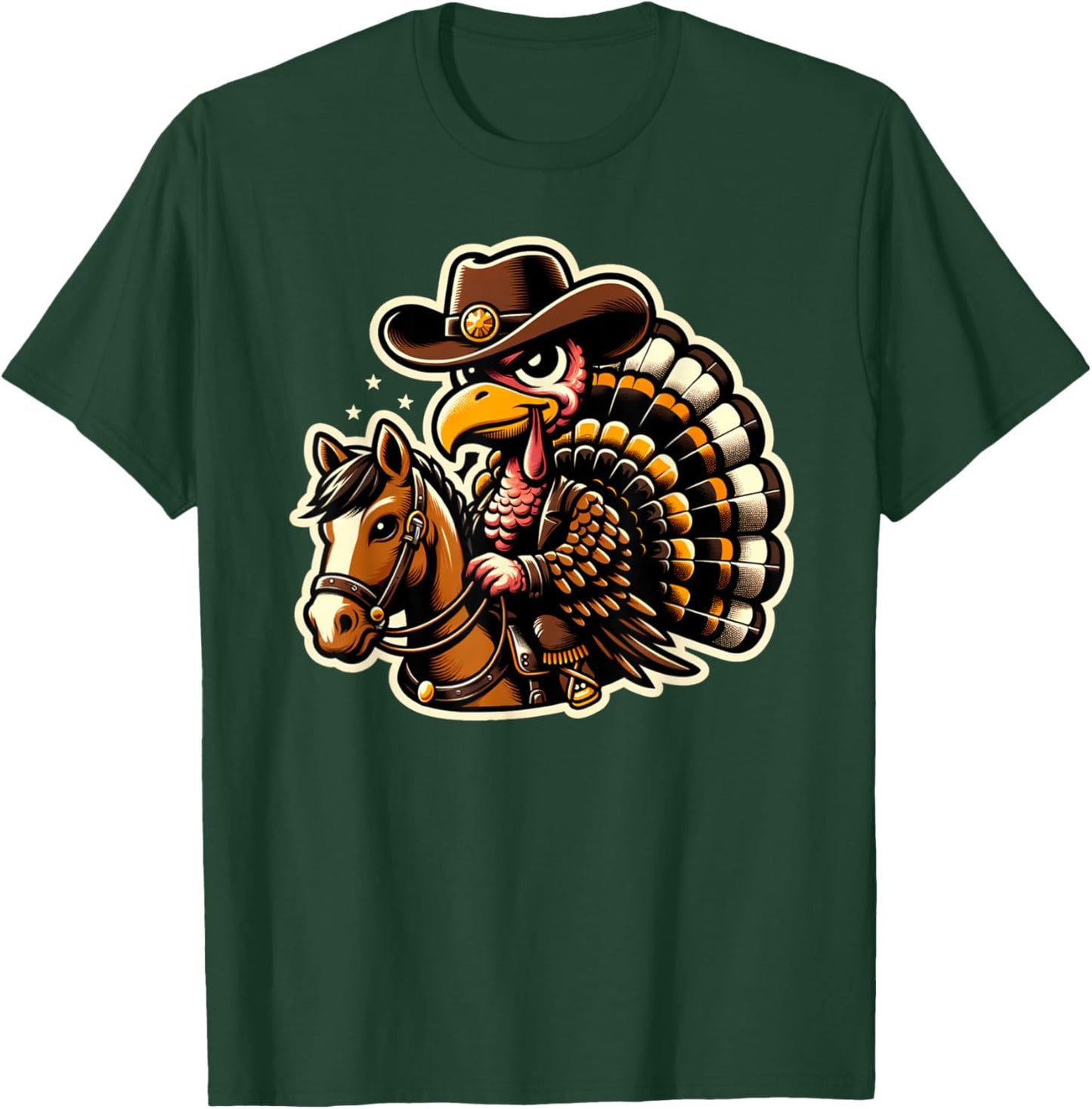 Funny Cowboy Turkey Riding Horse Thanksgiving Country Vibes T-Shirt - T-Shirt | Forest
