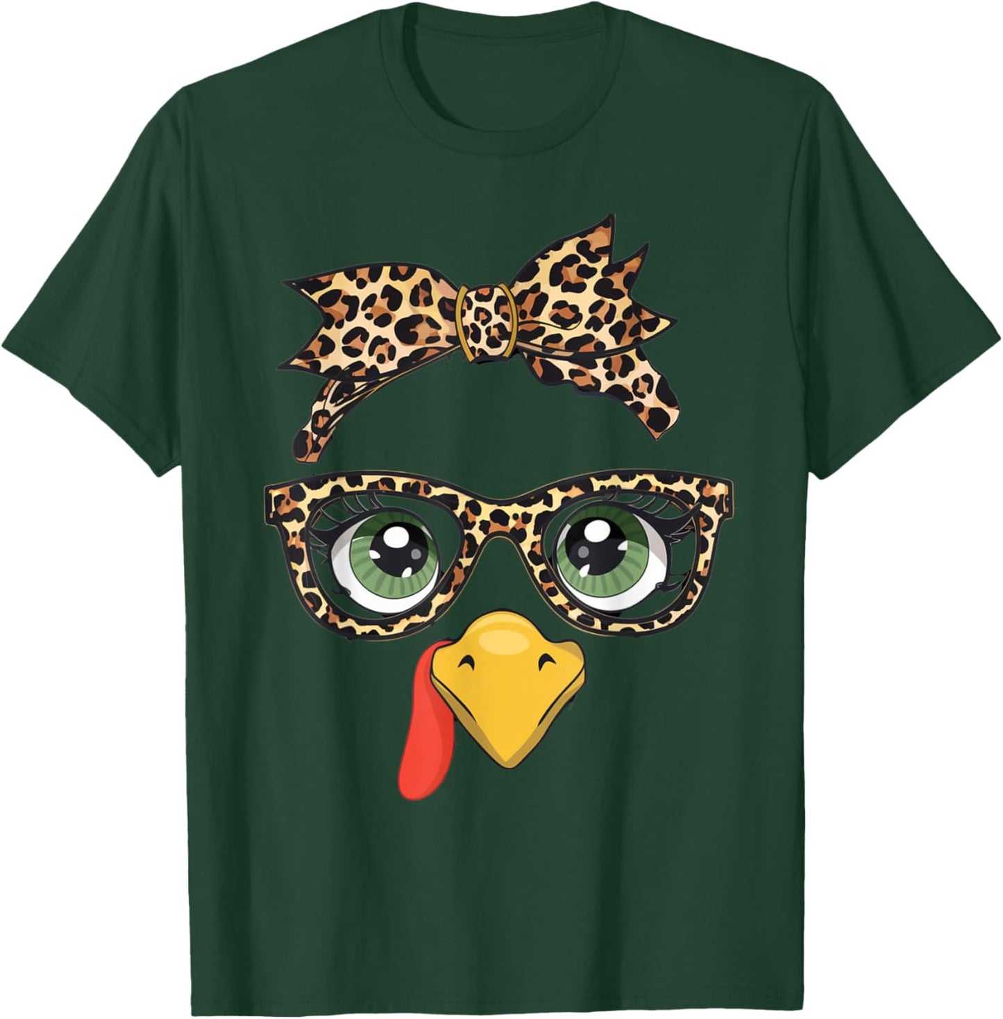 Leopard Print Thanksgiving Turkey Face Glasses Women Girls T-Shirt - T-Shirt | Forest