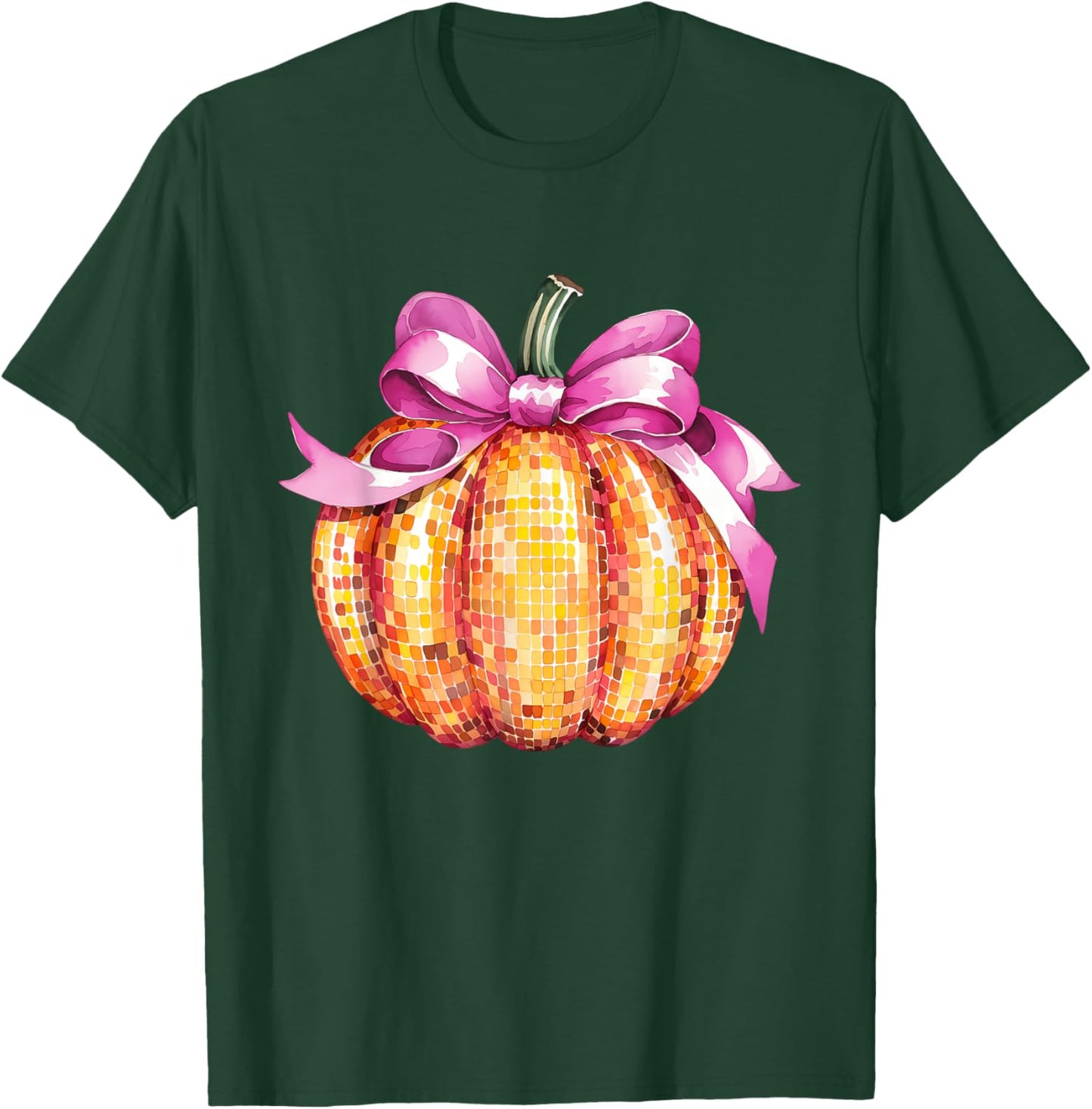 Coquette Pumpkin Pink Bow Fall Y'All Thanksgiving Women Girl T-Shirt - T-Shirt | Forest