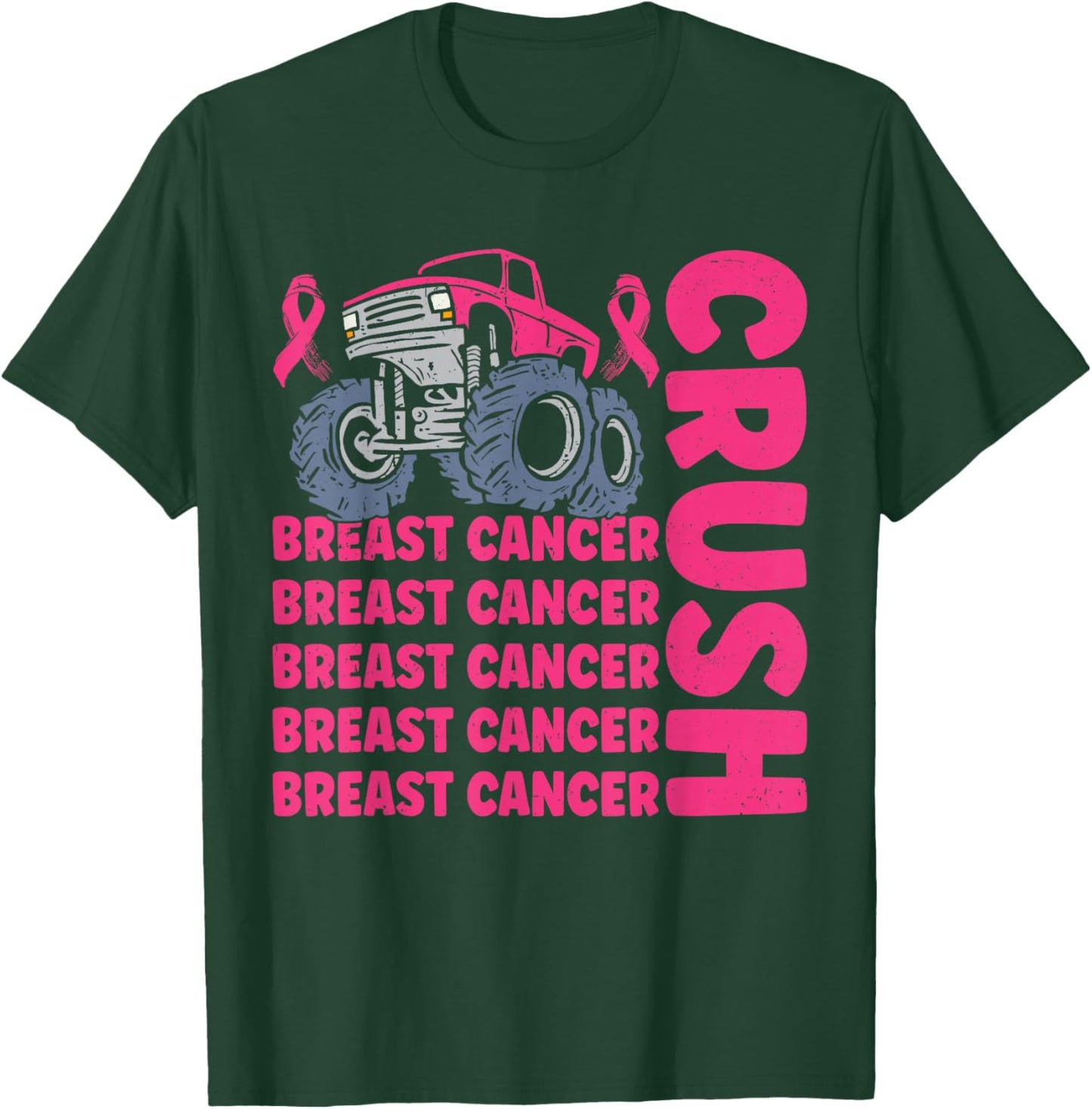 Crush Breast Cancer Awareness Truck pink Women Men Boys T-Shirt - T-Shirt | Forest