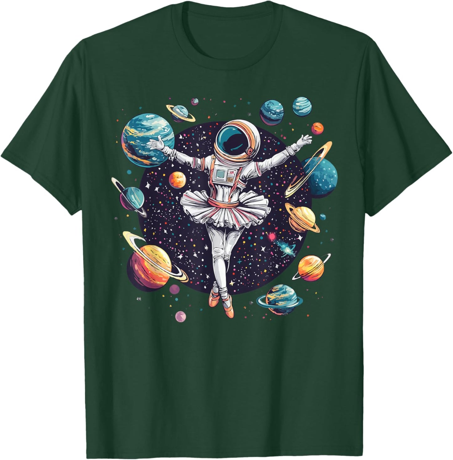 Astronaut Ballerina Dancing In Space Planets Galaxy Kid Girl T-Shirt - T-Shirt | Forest