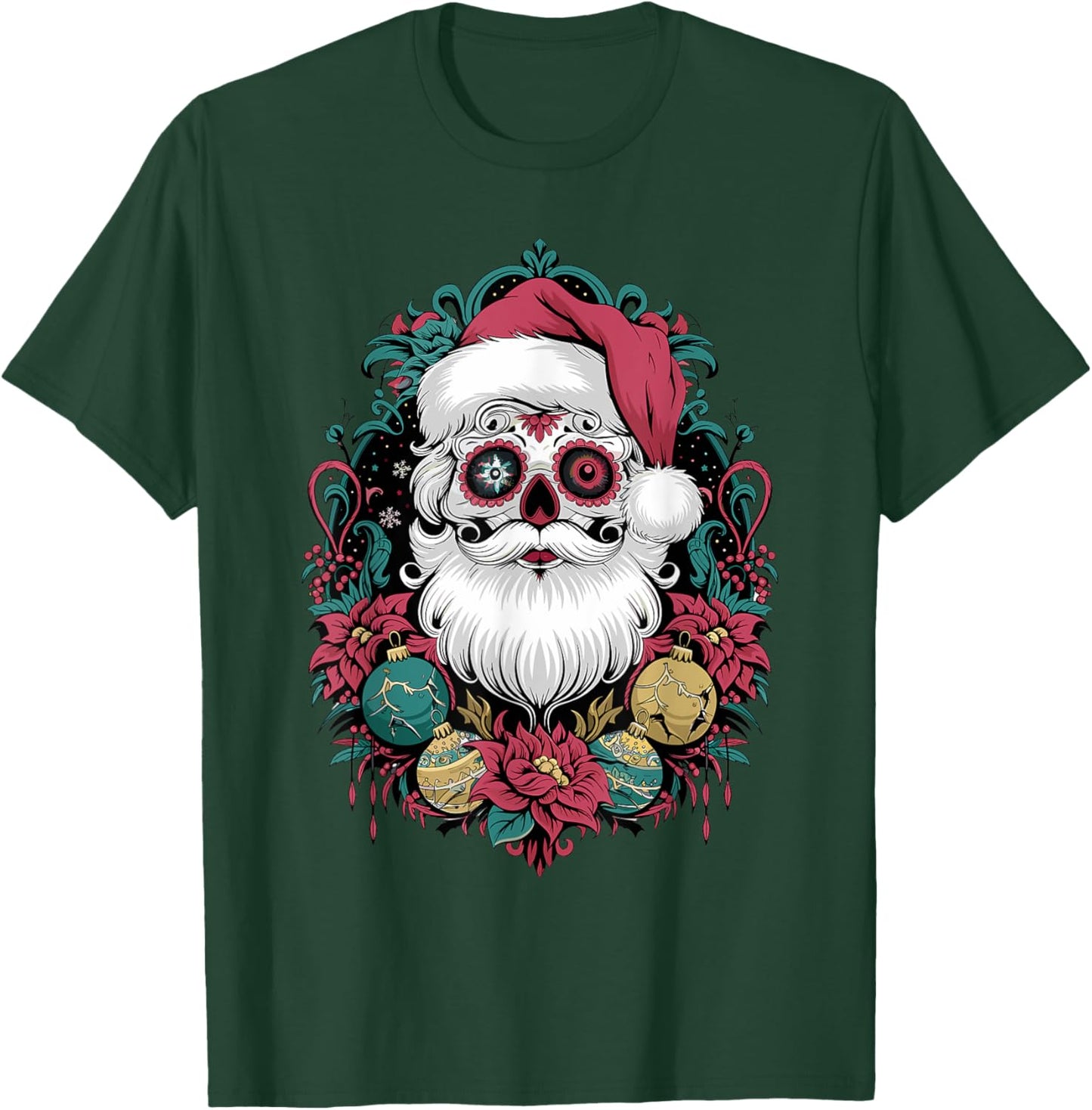 Sugar Skull Santa Christmas Day of Dead Halloween Mashup T-Shirt - T-Shirt | Forest