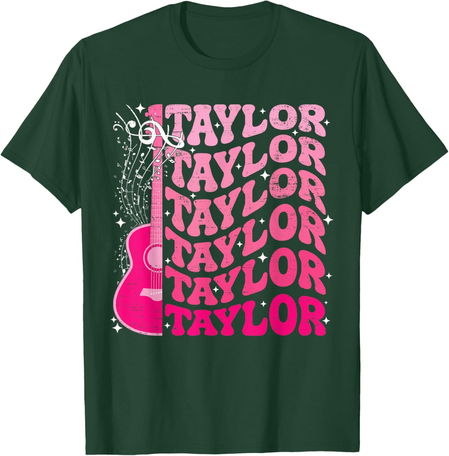 Girl Retro Taylor First Name Personalized Groovy 80's Pink T-Shirt - T-Shirt | Forest