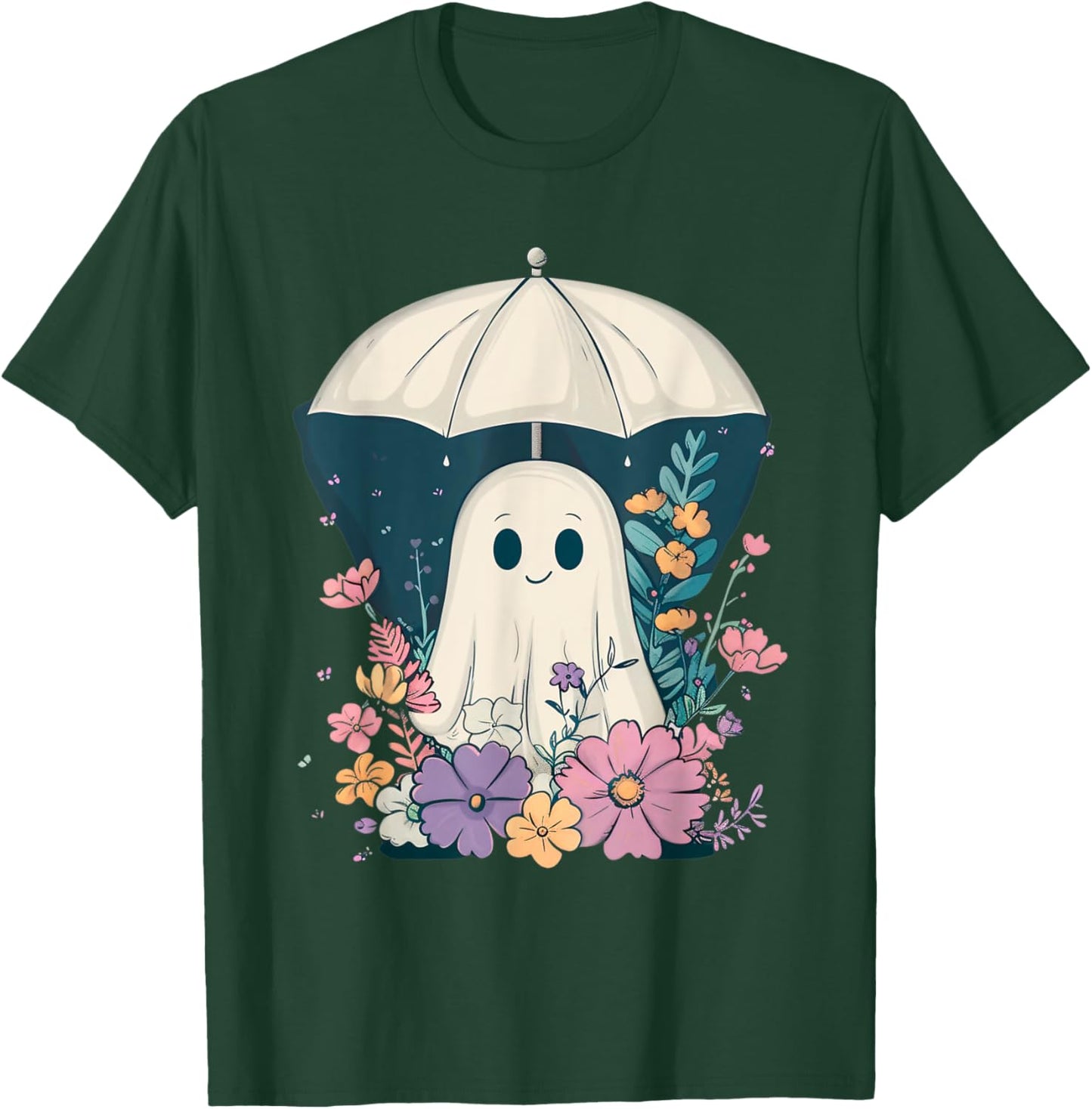 Cute Boho Ghost Under Umbrella Halloween Party Ghost Costume T-Shirt - T-Shirt | Forest