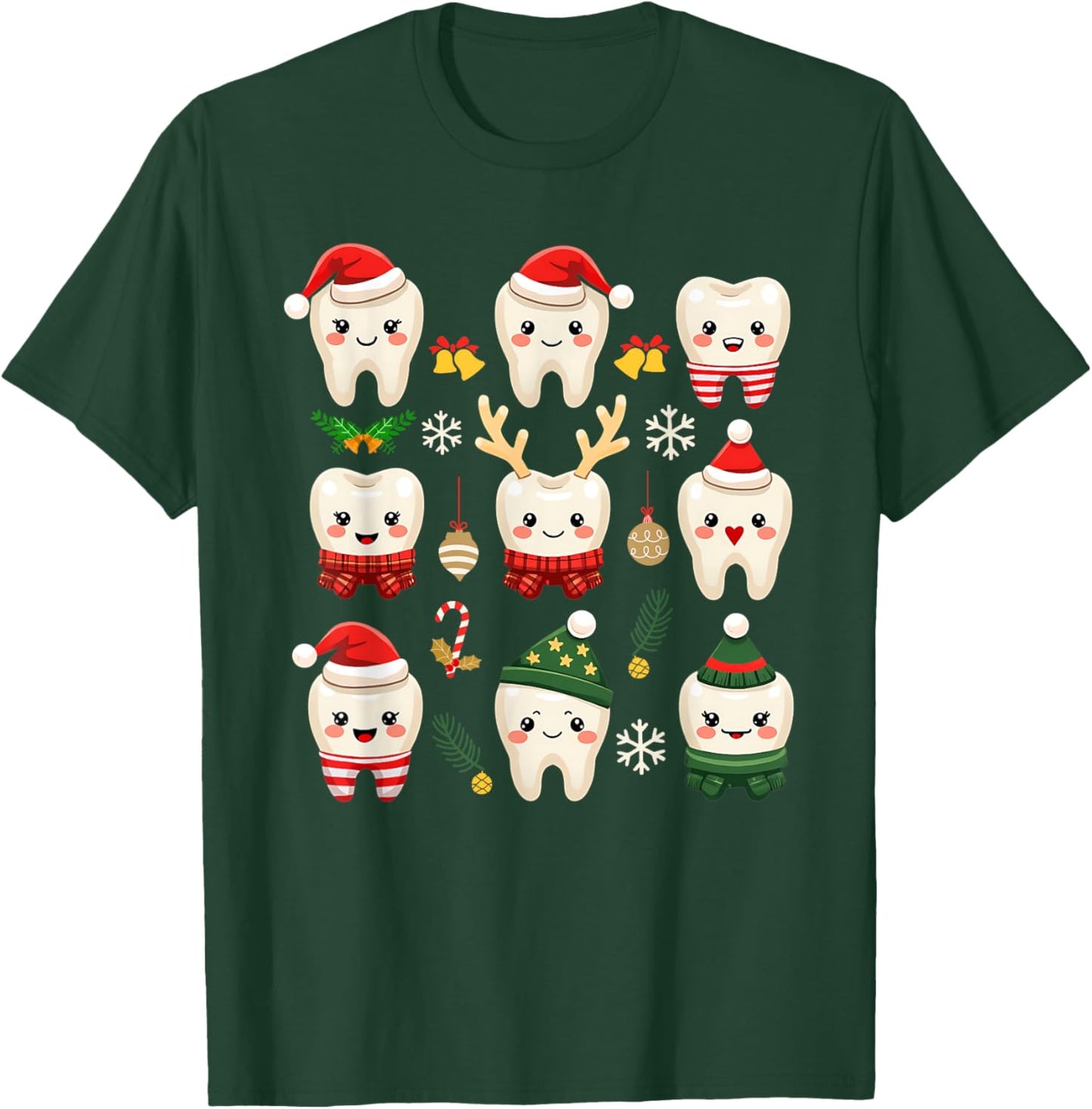 Funny Dental Christmas Teeth Cute Xmas Dentist Squad Crew T-Shirt - T-Shirt | Forest