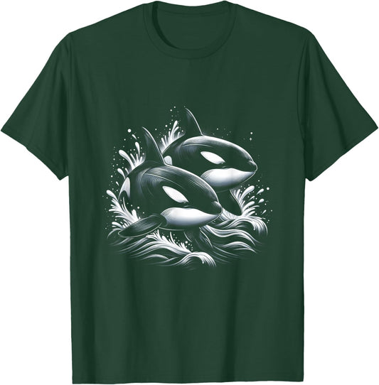 Orca Whale Riding Wave Ocean Sea Animal Lover Whale Couple T-Shirt - T-Shirt | Forest