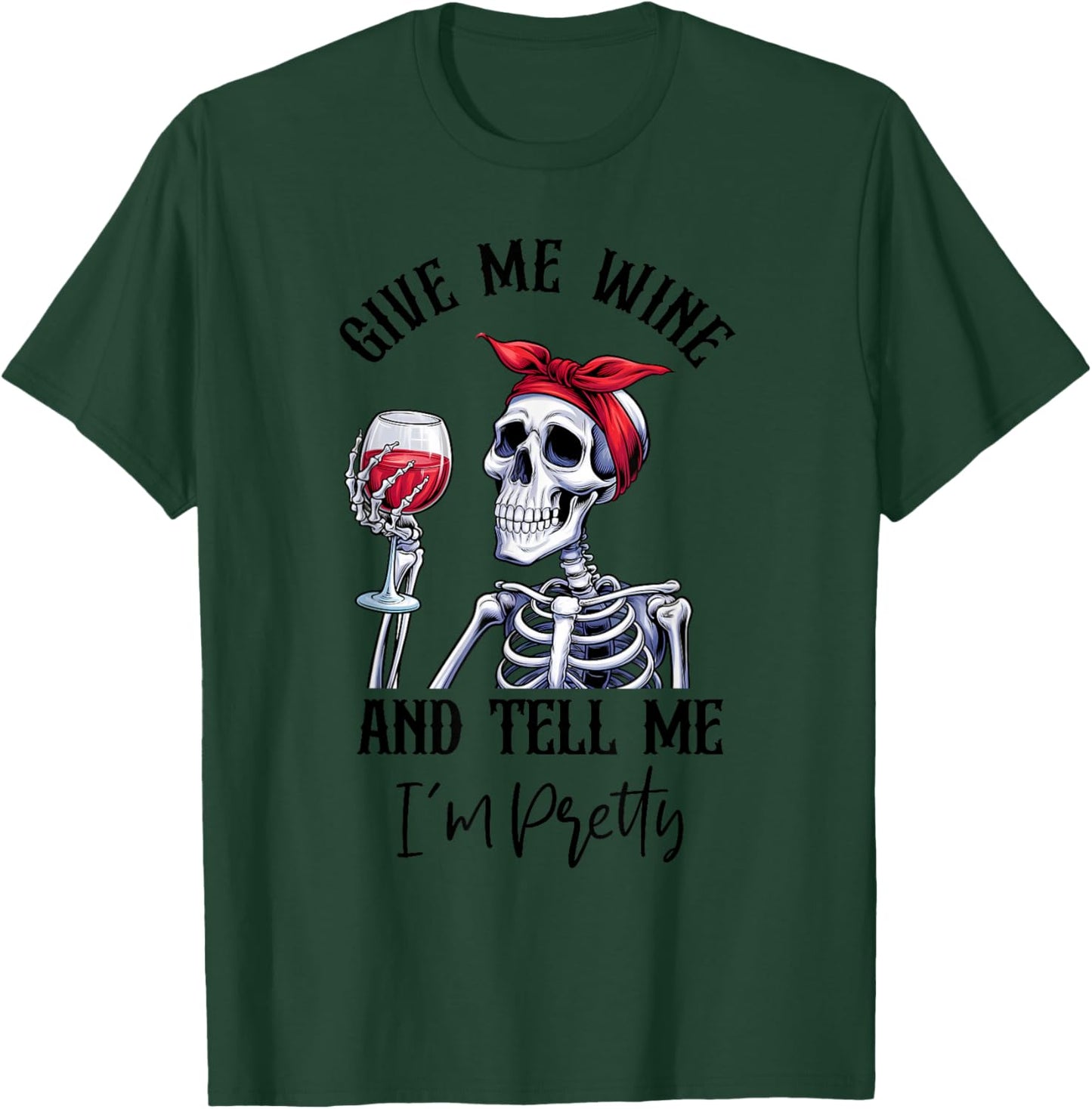 Halloween Skeleton With Red Wine Wine Glass Funny Halloween T-Shirt - T-Shirt | Forest