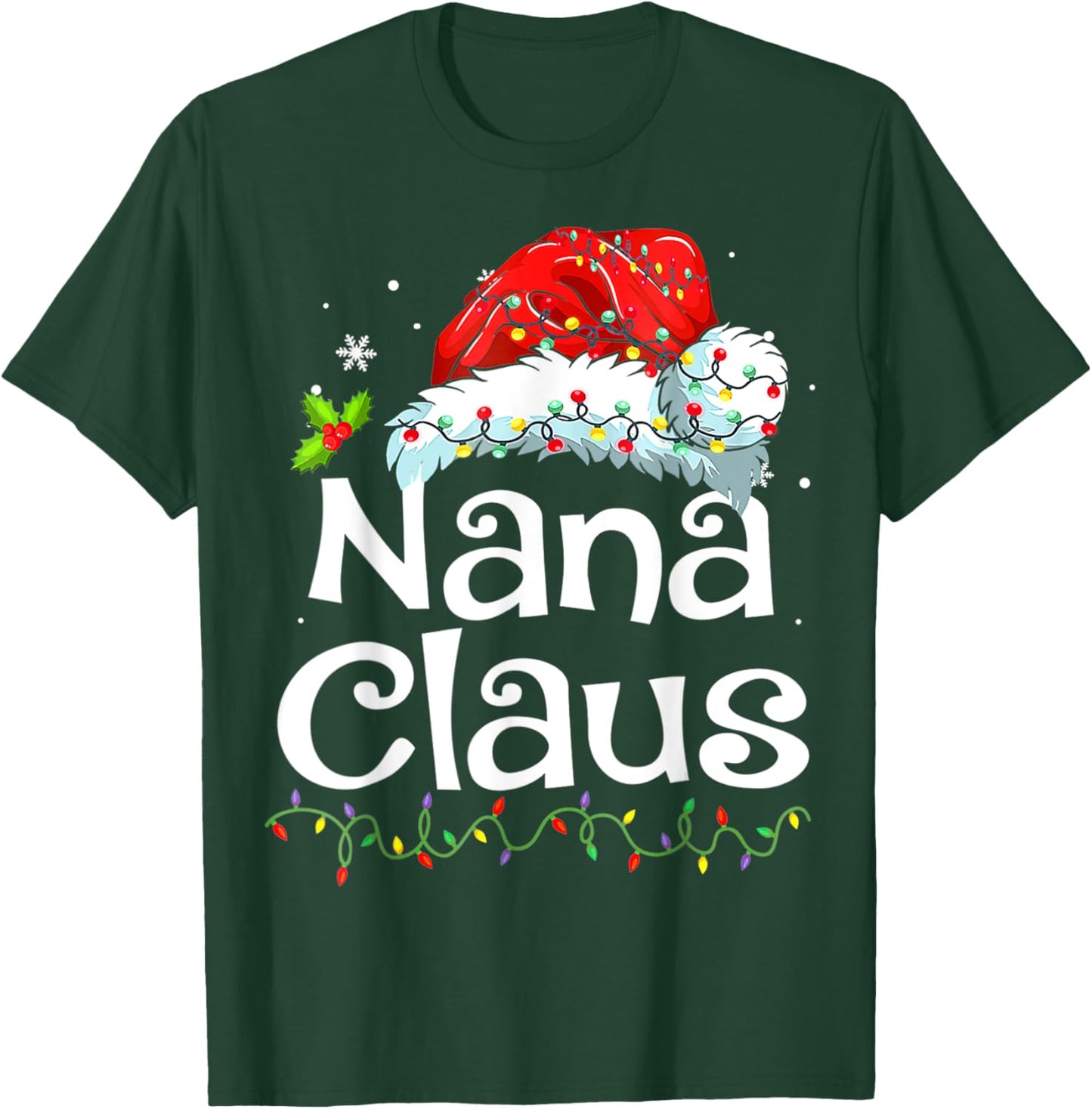 Nana Claus Christmas Pajama Family Matching Xmas Light T-Shirt - T-Shirt | Forest