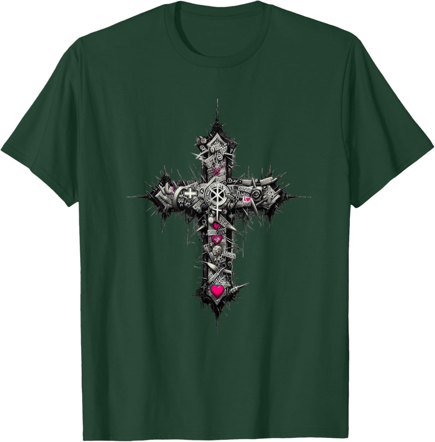 Distressed Christian Cross Punk art Industrial Grunge Design T-Shirt - T-Shirt | Forest