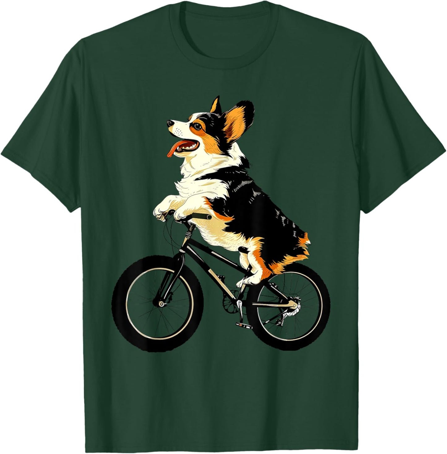 Corgi Dog Riding Bicycle Cycling Biking Dog On A Bicycle T-Shirt - T-Shirt | Forest