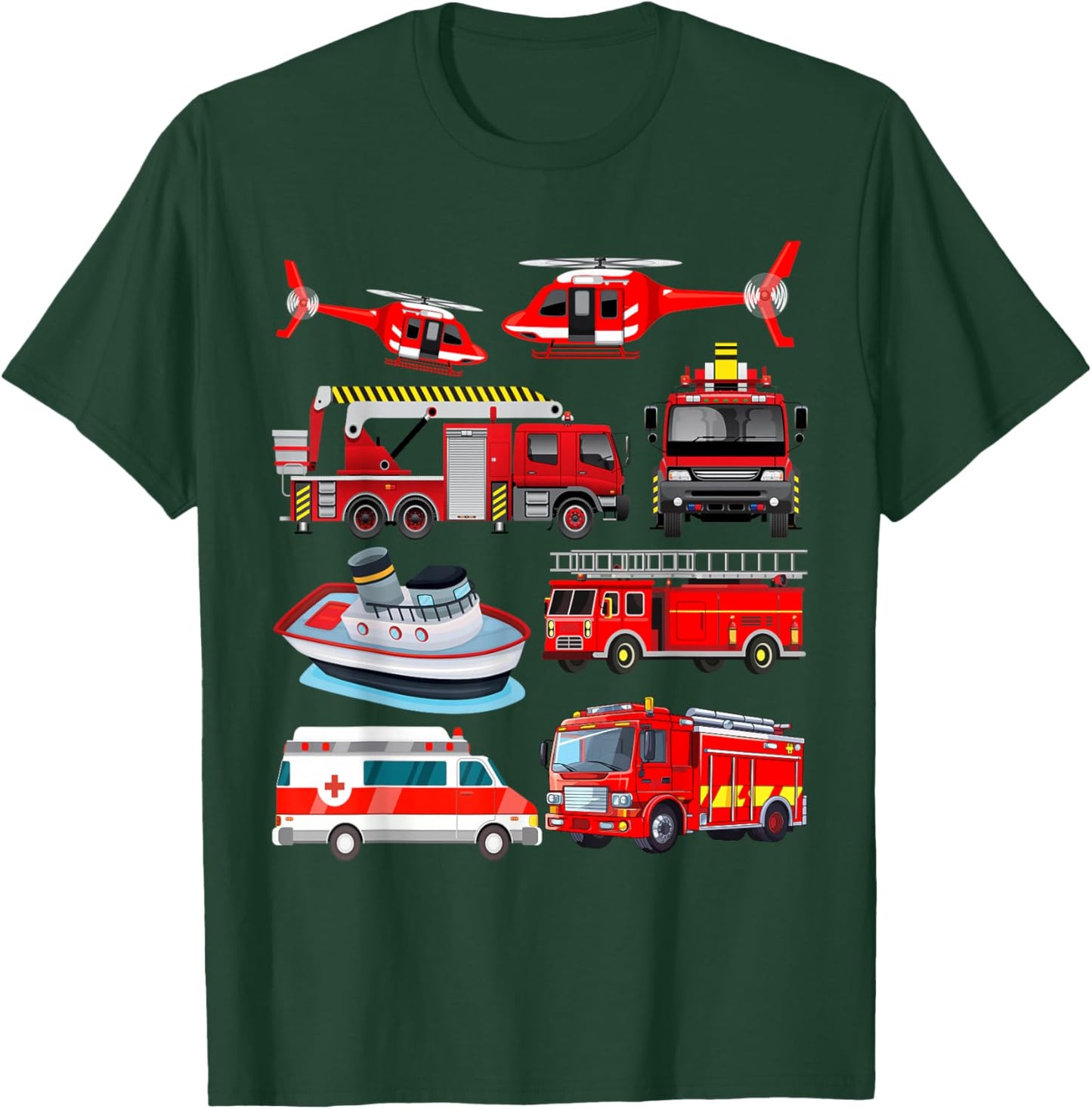 Firetruck Boys Men Firefighter Fireman Fire Engine Truck T-Shirt - T-Shirt | Forest