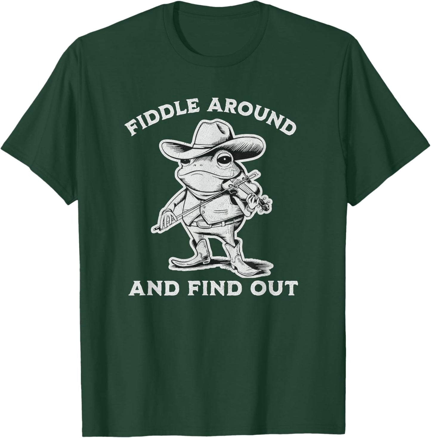 Funny Frog Fiddle Around and Find Out Cowboy Country Music T-Shirt - T-Shirt | Forest