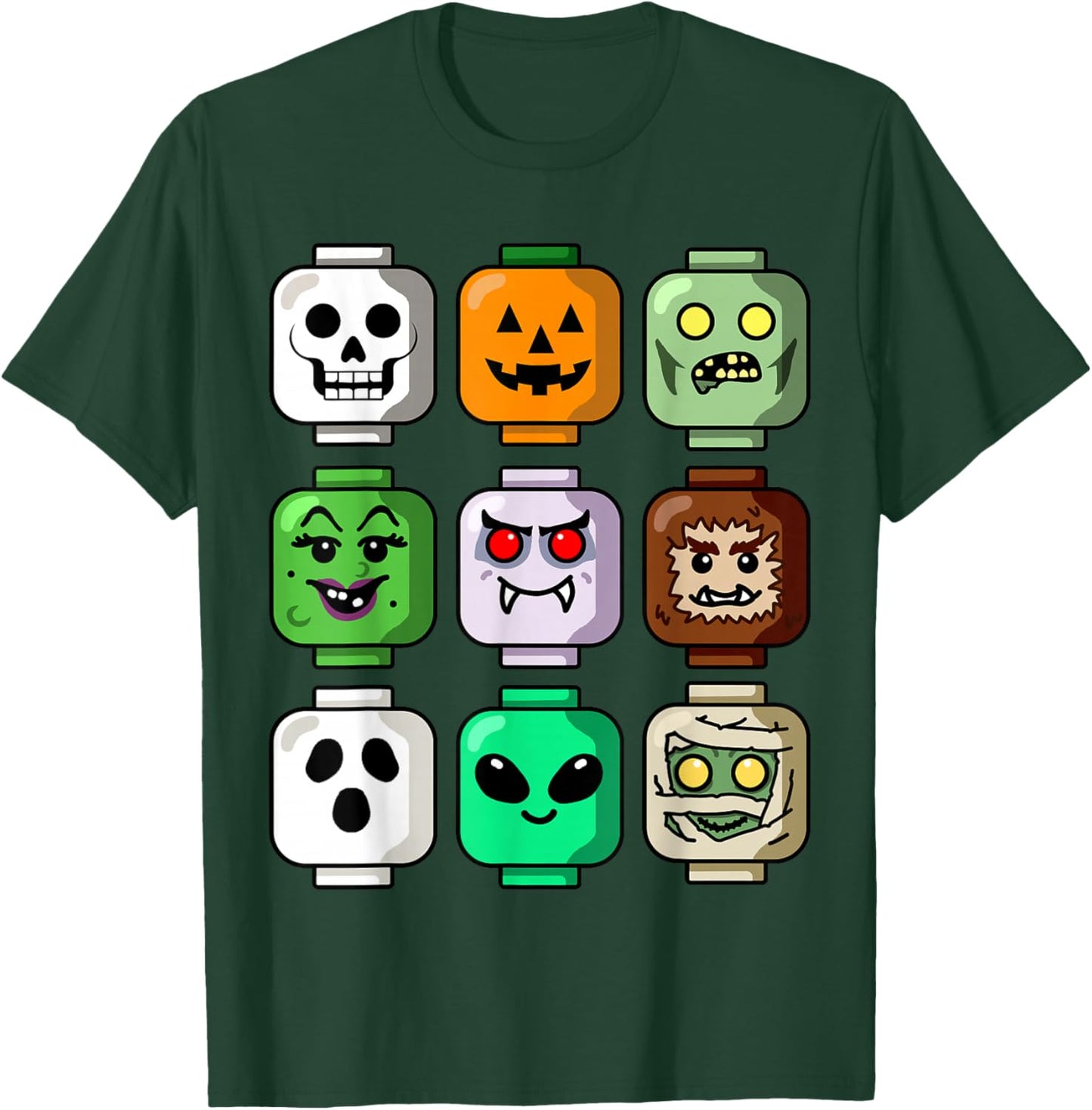 Halloween Building Brick Head Pumpkin Ghost Zombie Boys T-Shirt - T-Shirt | Forest