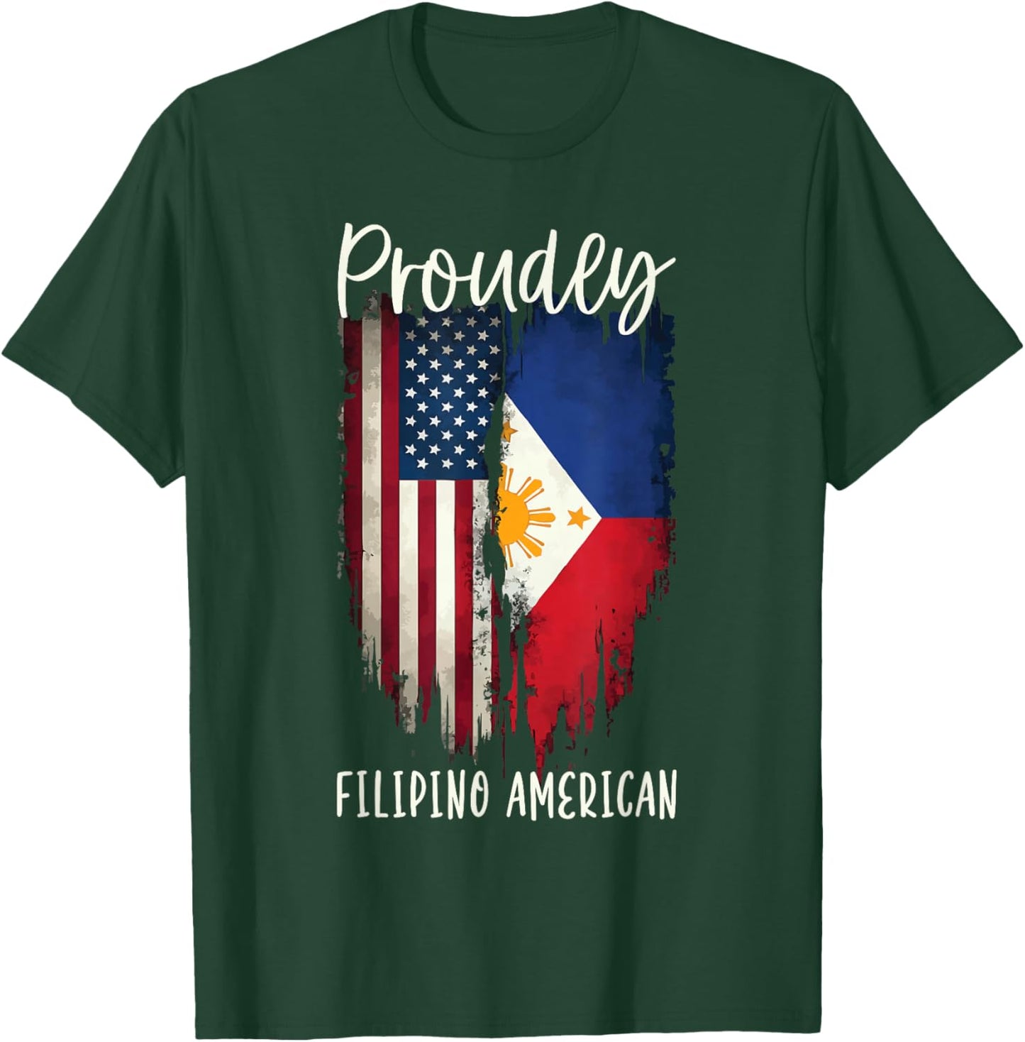Half Filipino Half American USA Flag Filipino American T-Shirt - T-Shirt | Forest
