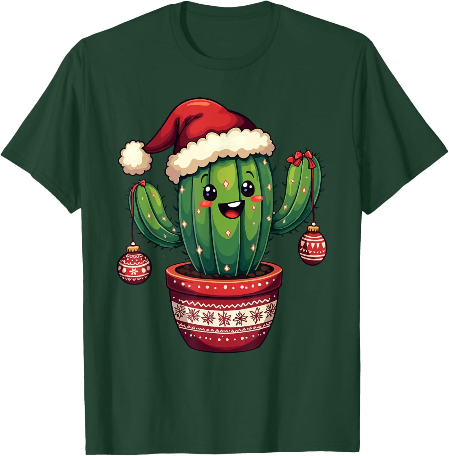 Cactus Santa Hat Funny Christmas Xmas Men Women Kids T-Shirt - T-Shirt | Forest