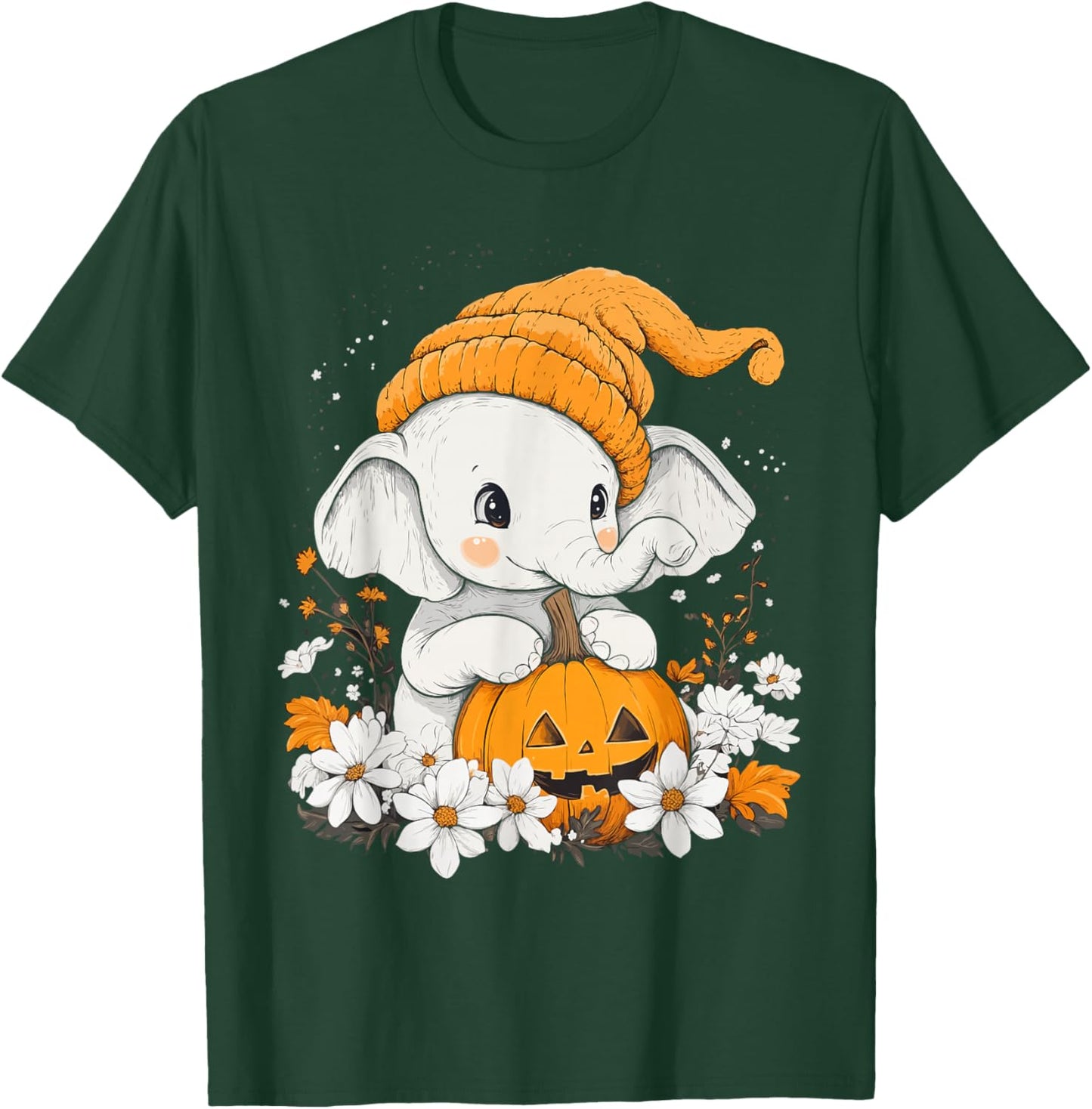 Halloween Pumpkin Flower Girls Boys Kids Elephant Halloween T-Shirt - T-Shirt | Forest