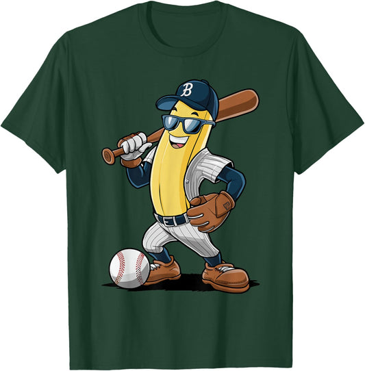 Banana Softball Sport Fruit Cute Banana Baseball Player T-Shirt - T-Shirt | Forest