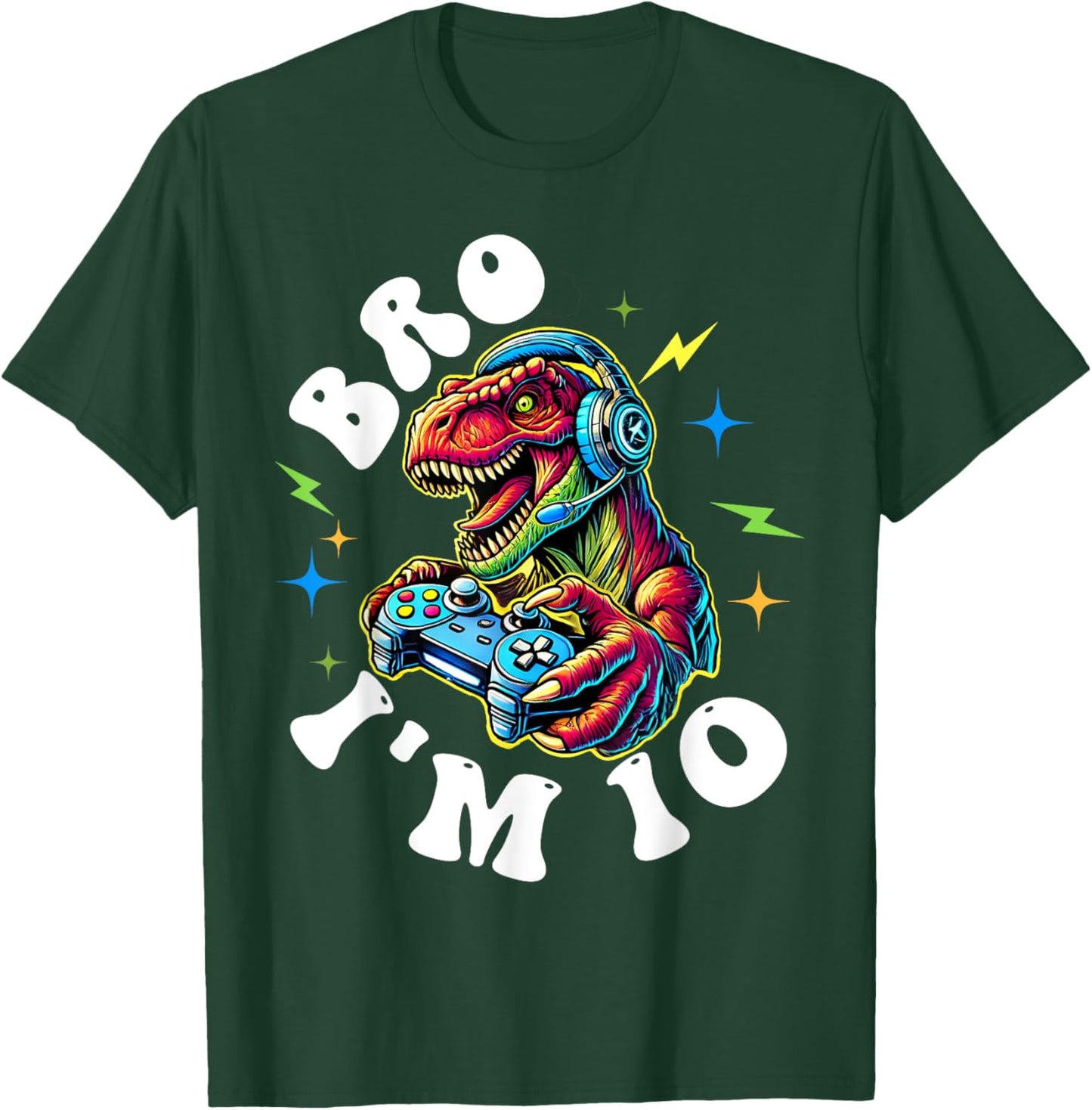 10th Birthday Boy Bro I’m 10 Year Old T Rex Gamer Ten Bday T-Shirt - T-Shirt | Forest