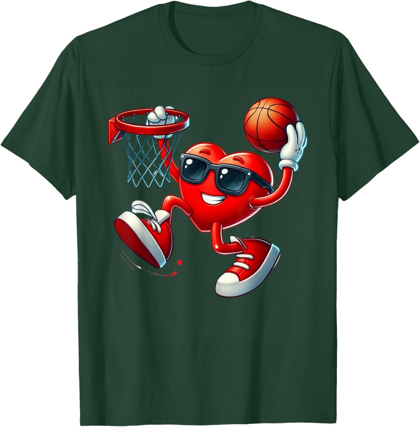 Valentines Day Basketball Funny Red Heart Love Boys Kids T-Shirt - T-Shirt | Forest
