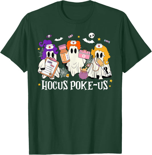 Hocus Poke-us Witch Nurse Halloween Medical Lab Tech Spooky T-Shirt - T-Shirt | Forest