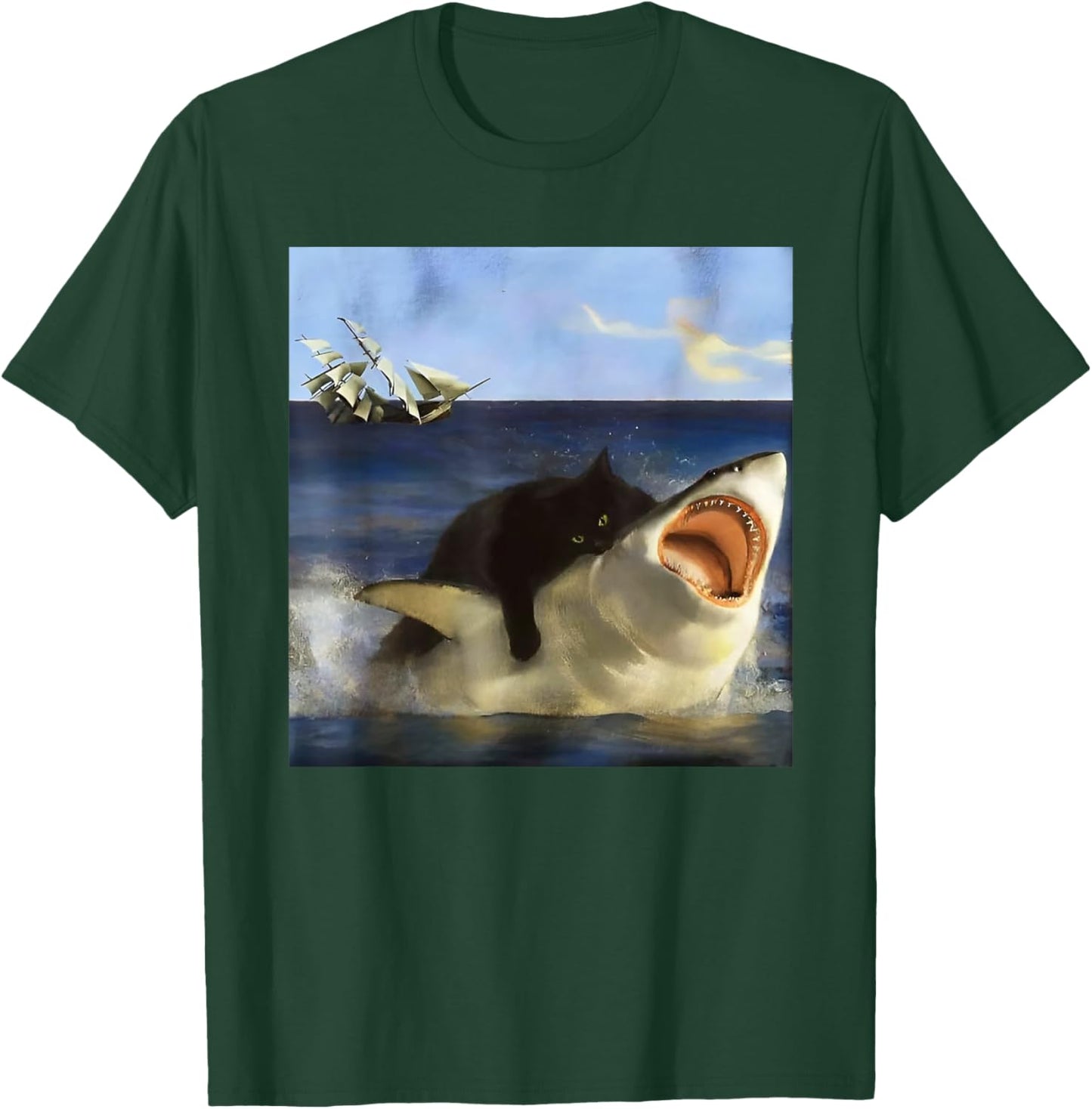 Graphic Cute Kitten Funny Animal Vintage Art Cat Meme Shark Women Girls Kids T-Shirt - T-Shirt | Forest