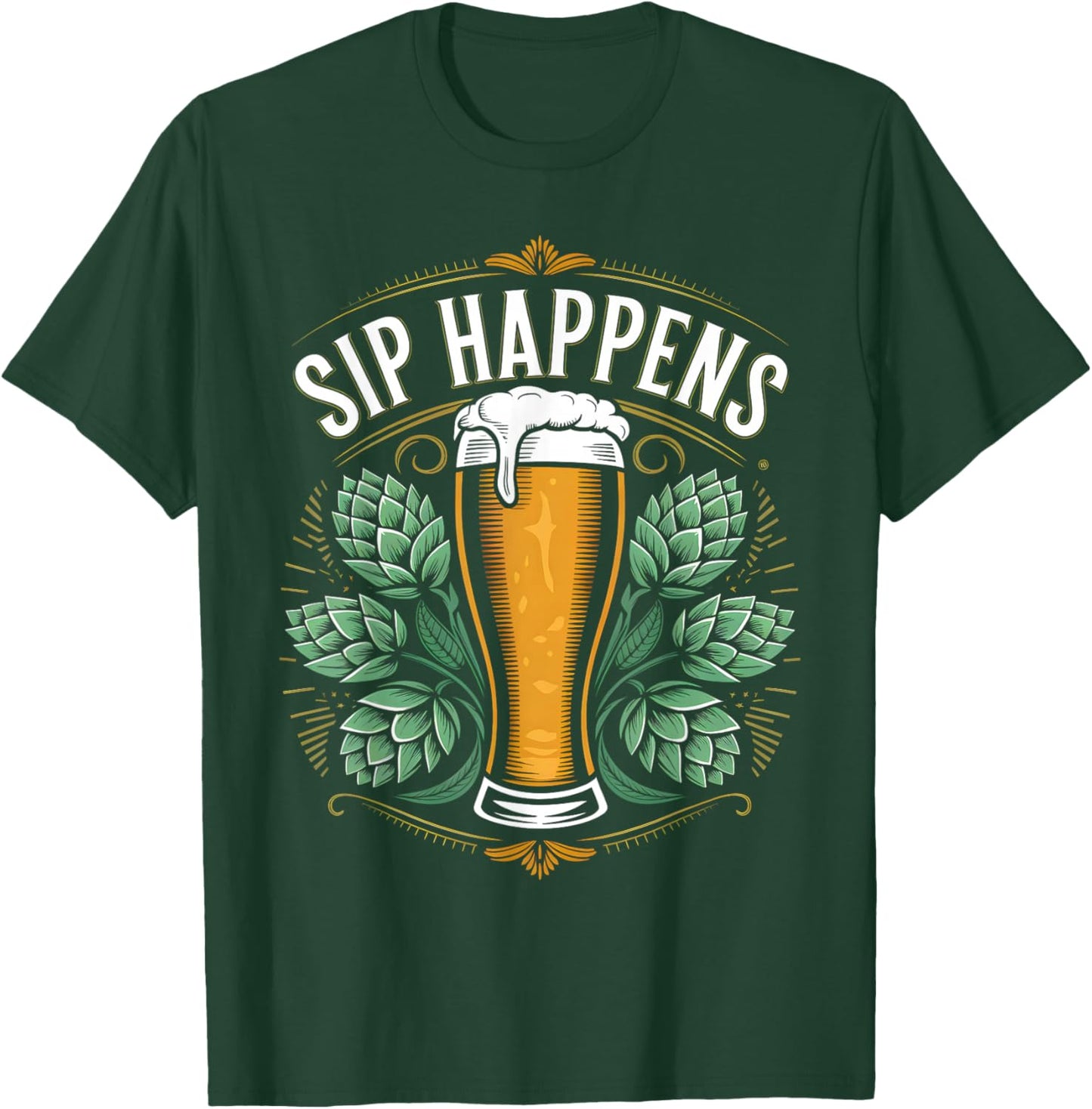 Cool Pun Beers Designs Sip Happens Beer Funny Sarcastic Humor Drink -Adults Black Short Sleeve T-Shirt - T-Shirt | Forest