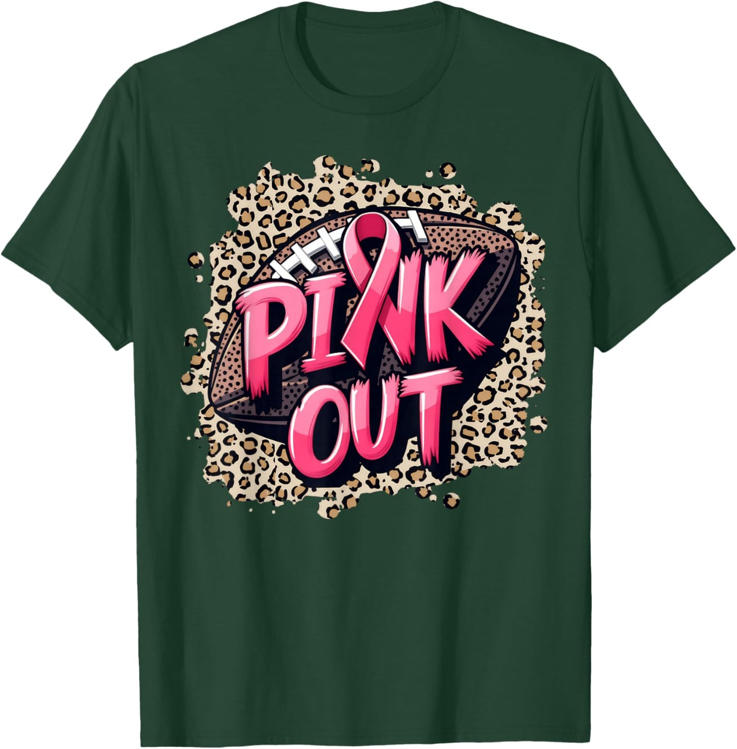Pink Out American Football Leopard Tackle Breast Cancer 2024 T-Shirt - T-Shirt | Forest