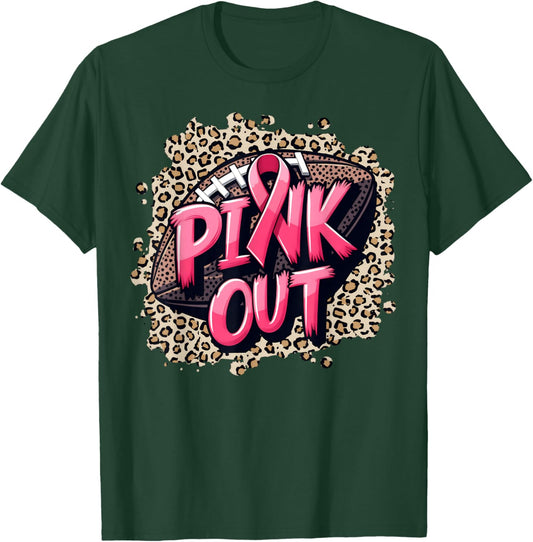 Pink Out American Football Leopard Tackle Breast Cancer 2024 T-Shirt - T-Shirt | Forest