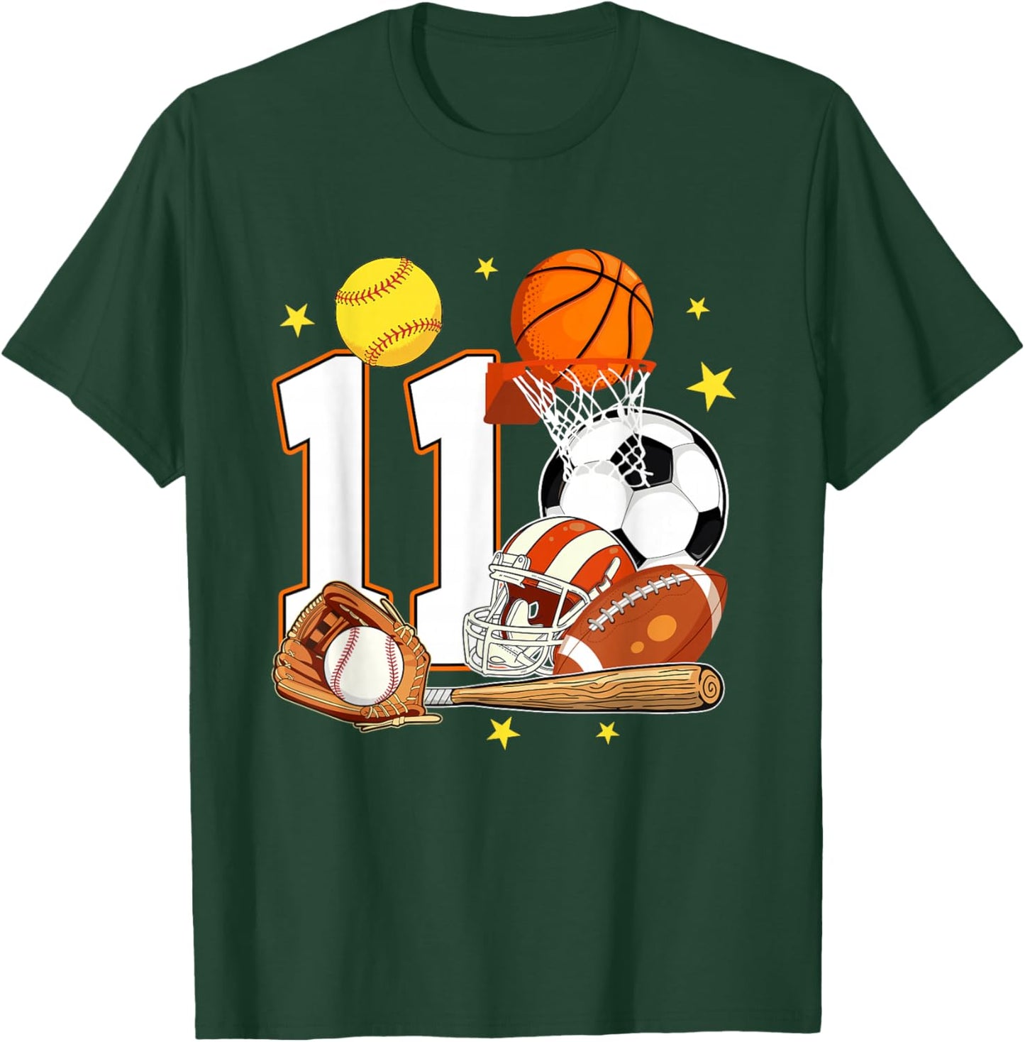 11th Birthday Sports Birthday Theme 11 Year Old Birthday T-Shirt - T-Shirt | Forest