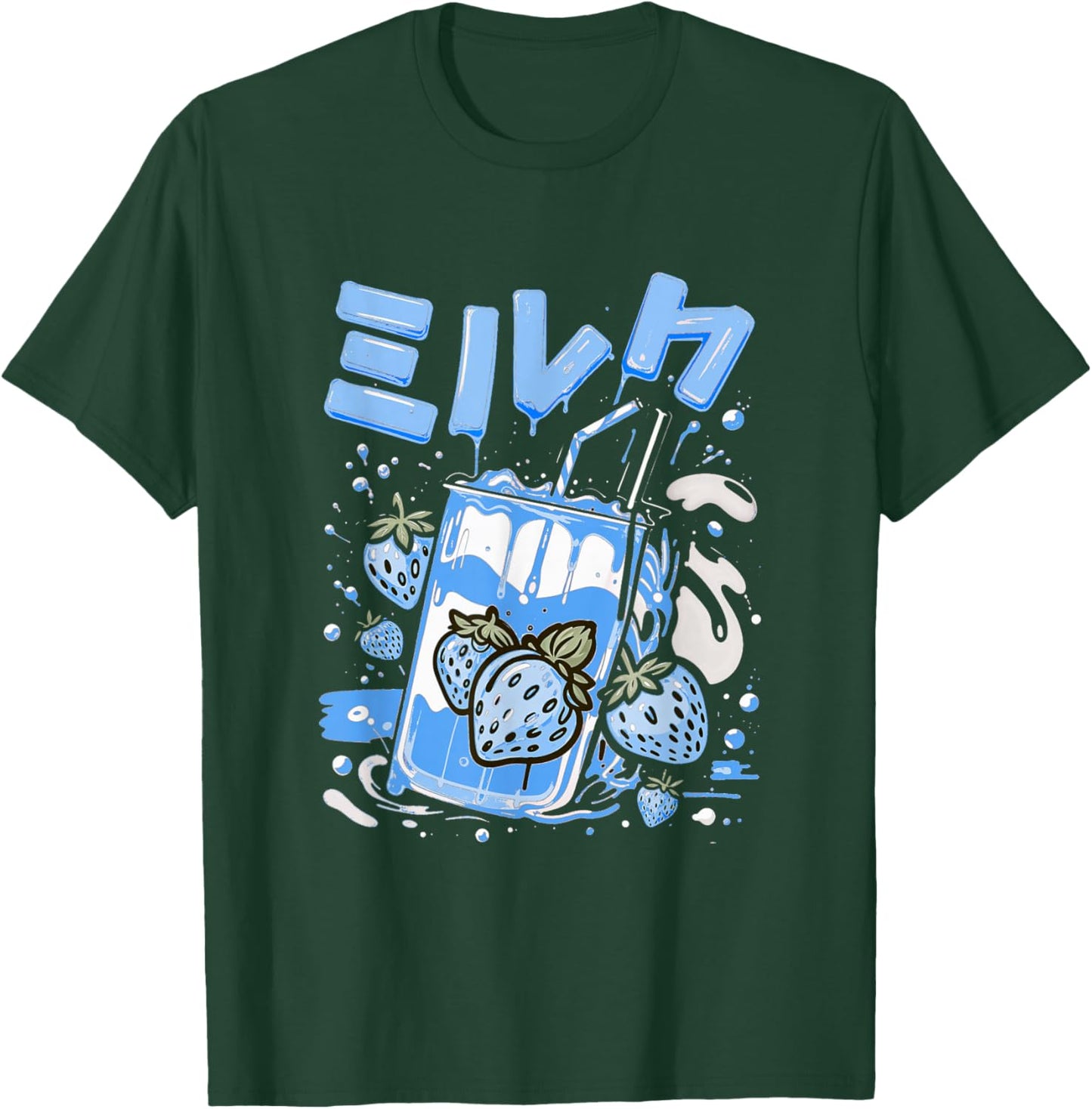 Blue Strawberry Milk Blue Color Graphic T-Shirt - T-Shirt | Forest