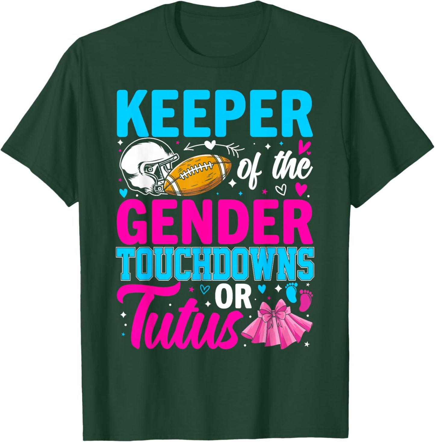 Football Gender Reveal Decorations Baby Shower Co Touchdown or Tutus Funny Keeper of Gender Baby Reveal Party T-Shirt - T-Shirt | Forest