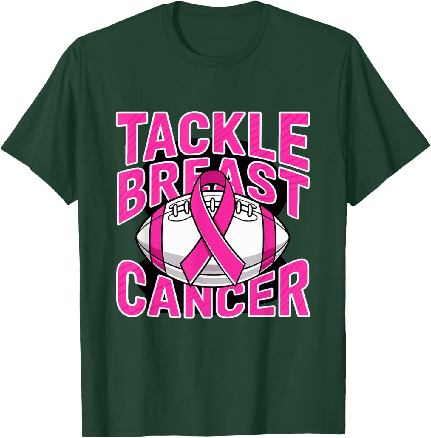 Tackle Breast Cancer Pink Ribbon American Fantasy Football T-Shirt - T-Shirt | Forest