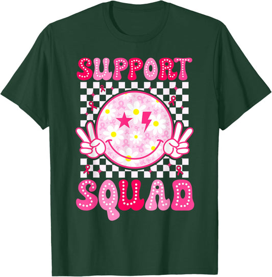 Support Squad Breast Cancer Awareness Pink Ribbon Smile Face T-Shirt - T-Shirt | Forest