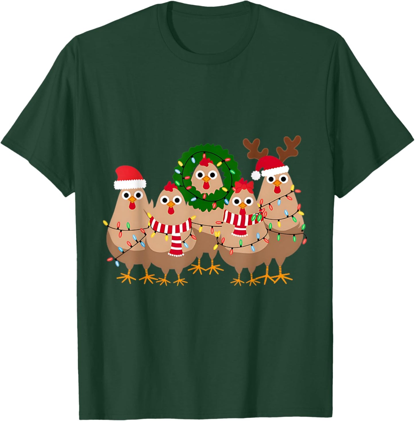 Funny Christmas Chicken - Black, Small, -Adult, Christmas, Modern, Cartoon, Imported, Polyester 100%, Short Sleeve, Pull On T-Shirt - T-Shirt | Forest