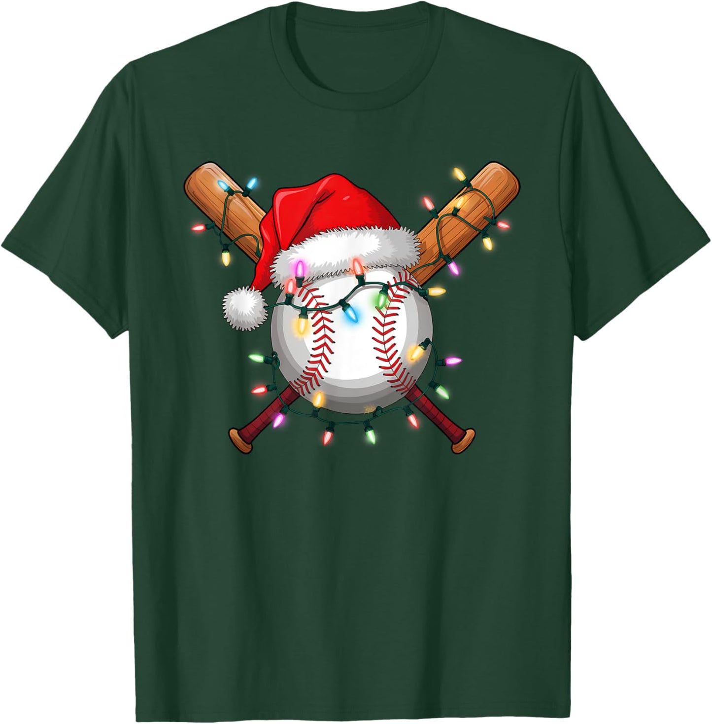 Christmas Baseball Player Santa Hat Sports Men Boys T-Shirt - T-Shirt | Forest