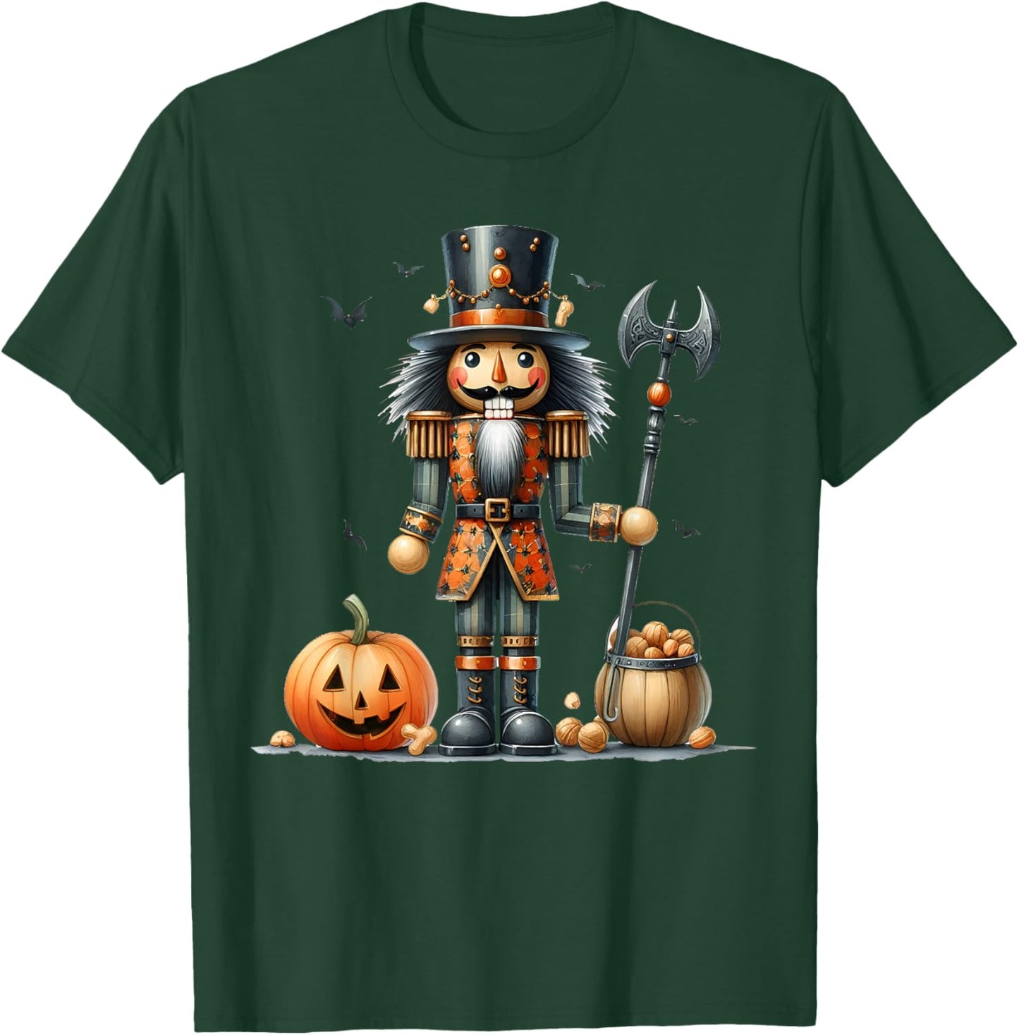 Retro Funny Nutcracker And Pumkins Hallothanksmas Halloween T-Shirt - T-Shirt | Forest