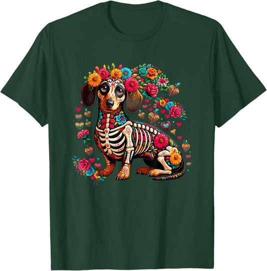Dachshund Floral Skeleton Dia De Los Muertos Mexican Lover T-Shirt - T-Shirt | Forest