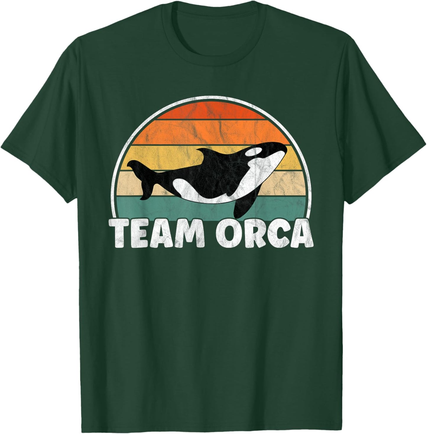 Team Orca - Whale Orcas Sea Retro Sunset Distressed T-Shirt - T-Shirt | Forest