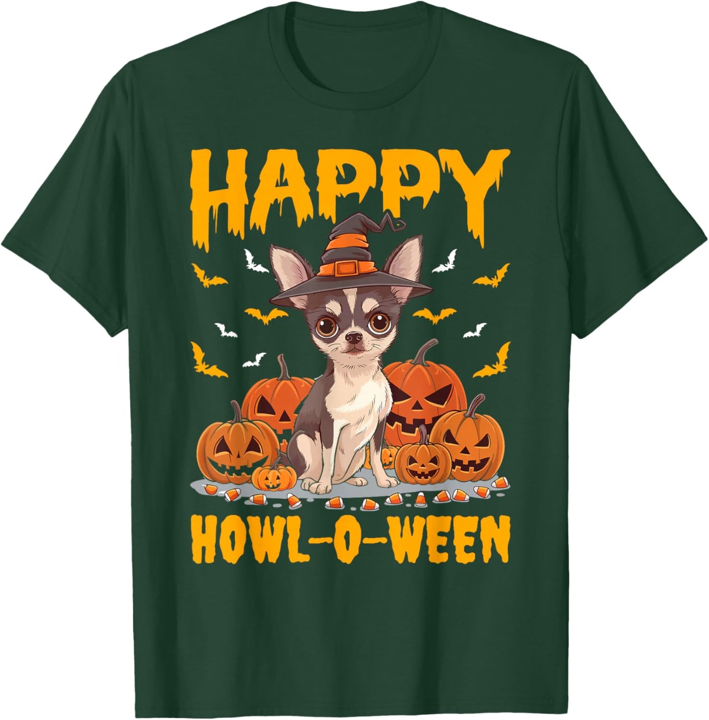 Chihuahua Halloween Cute Dog Howl -O- Ween Funny Pet T-Shirt - T-Shirt | Forest