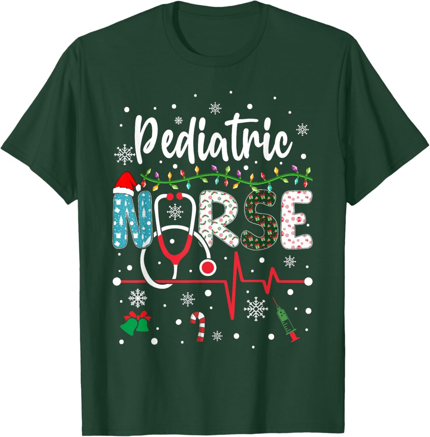 Merry Christmas Nurse Pediatric Nurse Christmas T-Shirt - T-Shirt | Forest