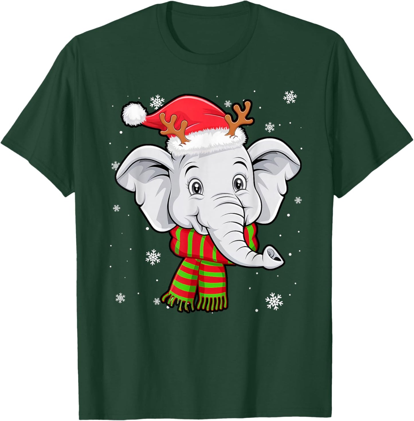 Christmas Elephant Funny Elephant With Santan Hat Reindeer T-Shirt - T-Shirt | Forest