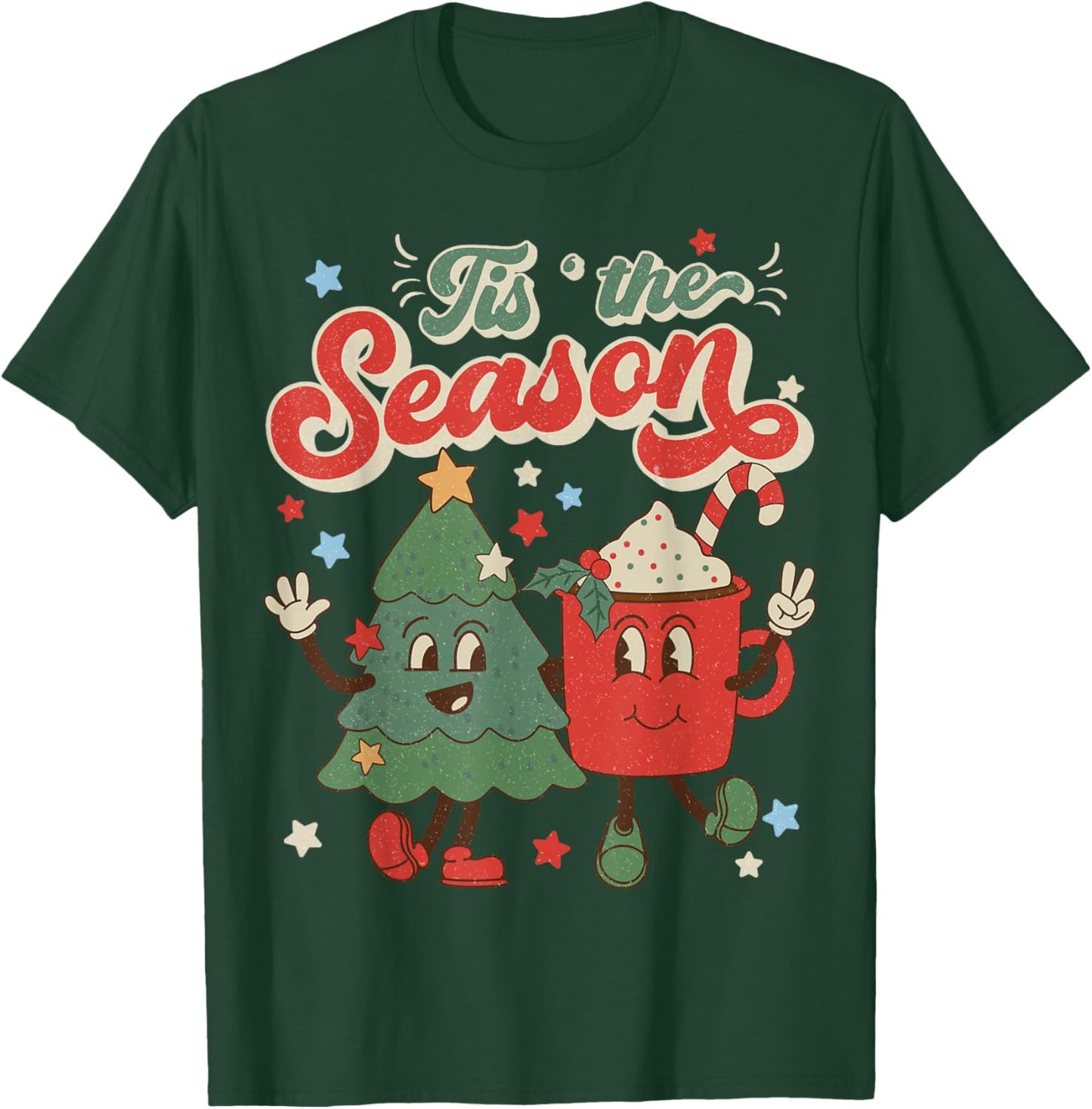 Vintage Christmas Tis The Season Christmas Tree Coffee Latte T-Shirt - T-Shirt | Forest